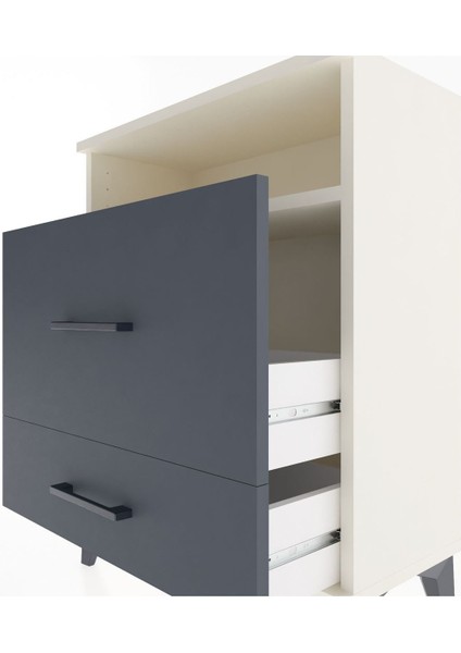 Arges Komodin Tek Raflı 2 Çekmeceli 60X30X80 Aytaşı-Antrasit indirimleri