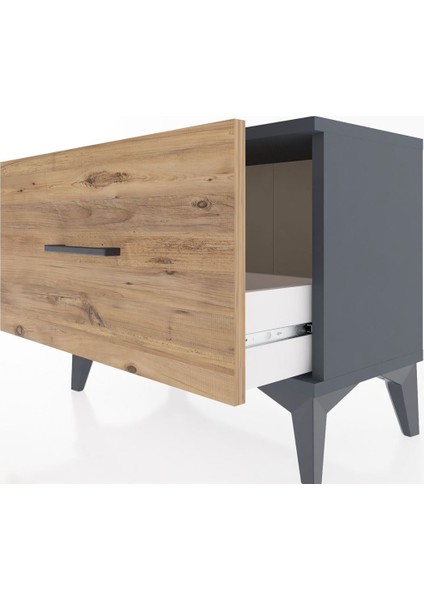 Arges Komodin Tek Çekmeceli 60X30X48 Antrasit-Çam indirimleri