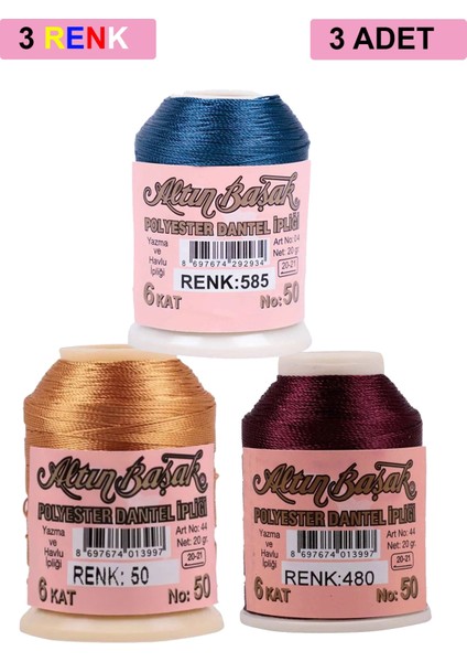 3 Adet Altınbaşak Oya ve Dantel Ipi 20 gr - Royaleks - No: 050 - 480 - 585