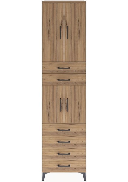 Arges Dolap 4 Raflı 6 Çekmeceli 4 Kapaklı 60X30X243 Çam-Çam