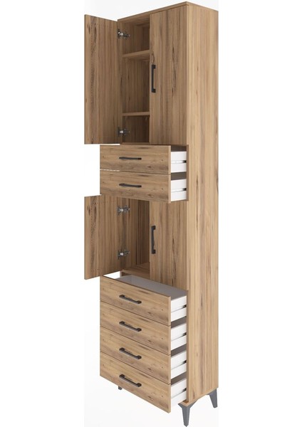 Arges Dolap 4 Raflı 6 Çekmeceli 4 Kapaklı 60X30X243 Çam-Çam fırsatları