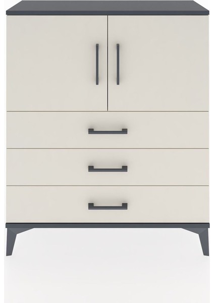 Arges Şifonyer 2 Raflı 3 Çekmeceli 2 Kapaklı 88X30X106 Antrasit-Aytaşı