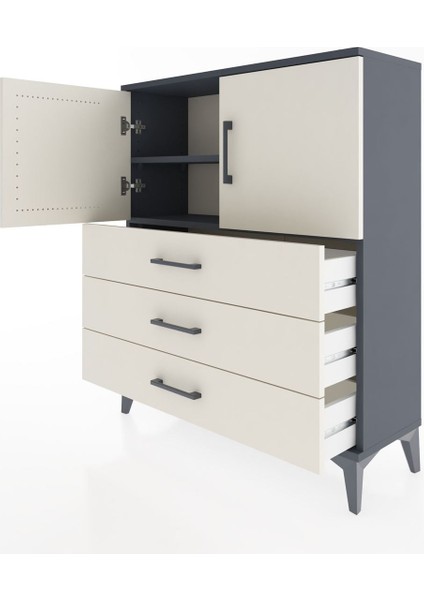 Arges Şifonyer 2 Raflı 3 Çekmeceli 2 Kapaklı 88X30X106 Antrasit-Aytaşı fırsatları