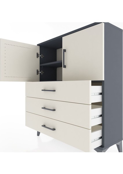 Arges Şifonyer 2 Raflı 3 Çekmeceli 2 Kapaklı 88X30X106 Antrasit-Aytaşı indirimleri