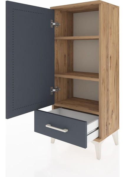 Arges Komodin 3 Raflı Tek Çekmeceli Tek Kapaklı 44X30X106 Çam-Antrasit fırsatları