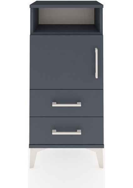 Arges Komodin 2 Raflı 2 Çekmeceli Tek Kapaklı 44X30X96 Antrasit-Antrasit