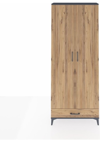 Arges Dolap 3 Raflı Tek Çekmeceli Tek Askılı 88X30X221 Antrasit-Çam