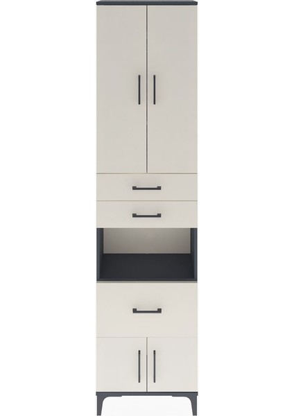 Arges Dolap 4 Raflı 3 Çekmeceli 2 Kapaklı 60X30X243 Antrasit-Aytaşı