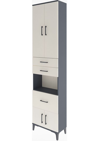 Arges Dolap 4 Raflı 3 Çekmeceli 2 Kapaklı 60X30X243 Antrasit-Aytaşı modelleri