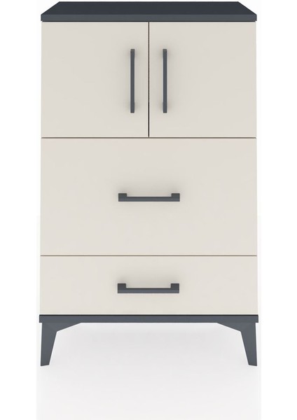 Arges Komodin Tek Raflı 2 Çekmeceli 2 Kapaklı 60X30X96 Antrasit-Aytaşı