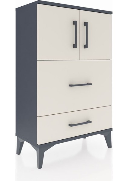 Arges Komodin Tek Raflı 2 Çekmeceli 2 Kapaklı 60X30X96 Antrasit-Aytaşı fiyatları