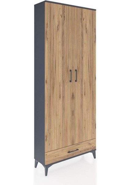 Arges Dolap 3 Raflı Tek Çekmeceli Tek Askılı 88X30X221 Antrasit-Çam fiyatları