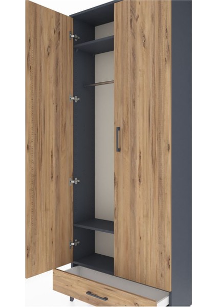 Arges Dolap 3 Raflı Tek Çekmeceli Tek Askılı 88X30X221 Antrasit-Çam indirimleri