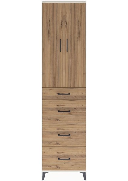 Arges Dolap Tek Raflı 4 Çekmeceli 2 Kapaklı 60X30X243 Aytaşı-Çam