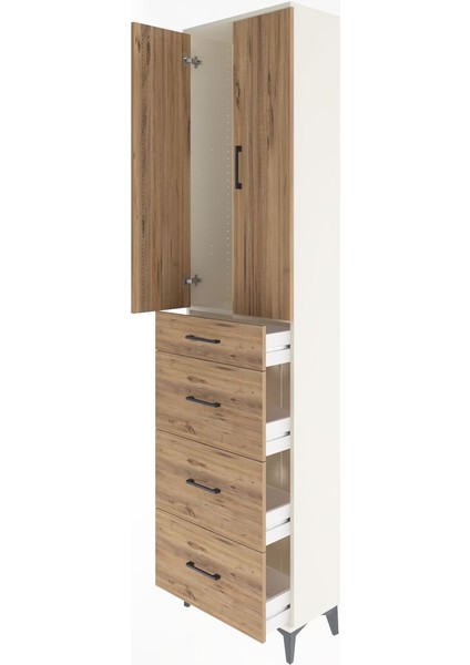 Arges Dolap Tek Raflı 4 Çekmeceli 2 Kapaklı 60X30X243 Aytaşı-Çam fırsatları