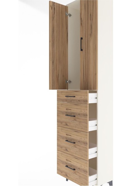 Arges Dolap Tek Raflı 4 Çekmeceli 2 Kapaklı 60X30X243 Aytaşı-Çam indirimleri