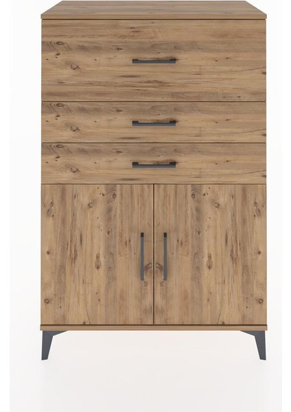 Hyperion Dolap Tek Raflı 3 Çekmeceli 2 Kapaklı 88X44X134 Çam-Çam