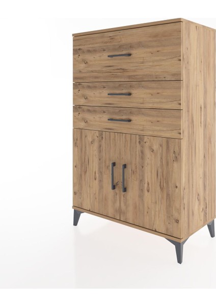 Hyperion Dolap Tek Raflı 3 Çekmeceli 2 Kapaklı 88X44X134 Çam-Çam modelleri