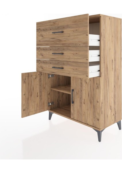 Hyperion Dolap Tek Raflı 3 Çekmeceli 2 Kapaklı 88X44X134 Çam-Çam fırsatları