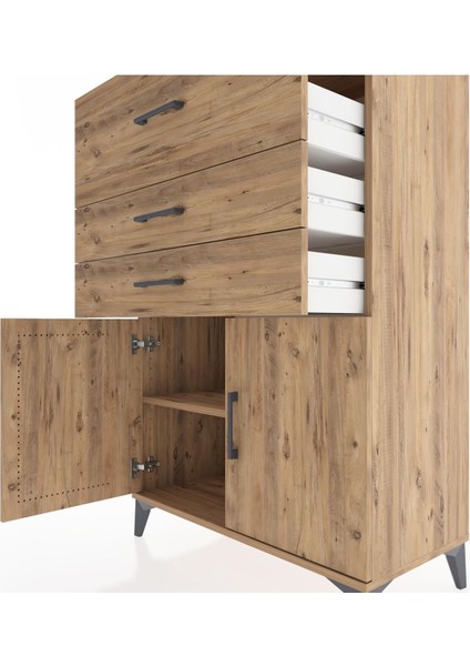 Hyperion Dolap Tek Raflı 3 Çekmeceli 2 Kapaklı 88X44X134 Çam-Çam indirimleri