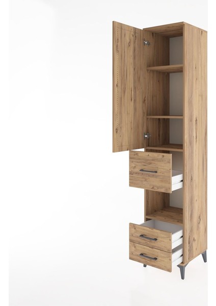 Hyperion Dolap 4 Raflı 3 Çekmeceli Tek Kapaklı 44X44X221 Çam-Çam fırsatları