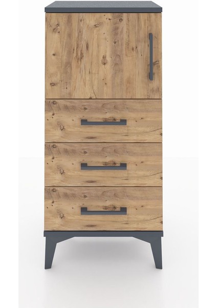 Arges Komodin Tek Raflı 3 Çekmeceli Tek Kapaklı 44X30X96 Antrasit-Çam