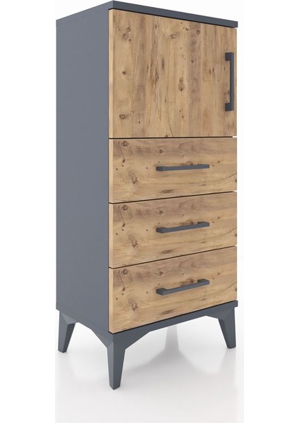 Arges Komodin Tek Raflı 3 Çekmeceli Tek Kapaklı 44X30X96 Antrasit-Çam fiyatları
