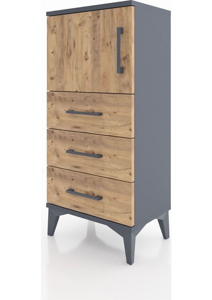 Arges Komodin Tek Raflı 3 Çekmeceli Tek Kapaklı 44X30X96 Antrasit-Çam modelleri