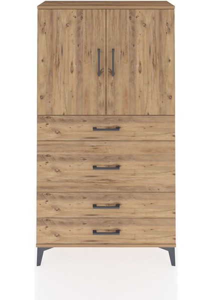Arges Dolap 3 Raflı 4 Çekmeceli 2 Kapaklı 88X30X163 Çam-Çam