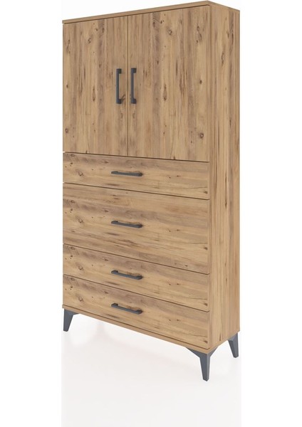 Arges Dolap 3 Raflı 4 Çekmeceli 2 Kapaklı 88X30X163 Çam-Çam modelleri