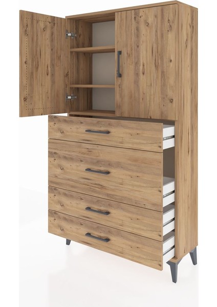 Arges Dolap 3 Raflı 4 Çekmeceli 2 Kapaklı 88X30X163 Çam-Çam fırsatları