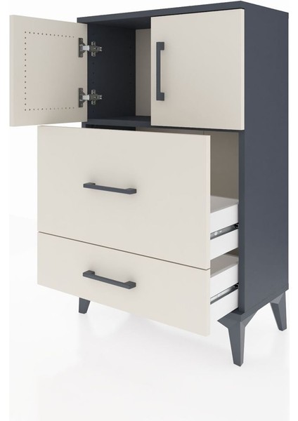 Arges Komodin Tek Raflı 2 Çekmeceli 2 Kapaklı 60X30X96 Antrasit-Aytaşı fırsatları