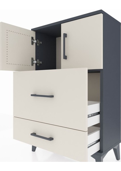 Arges Komodin Tek Raflı 2 Çekmeceli 2 Kapaklı 60X30X96 Antrasit-Aytaşı indirimleri