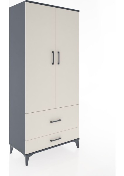 Hyperion Dolap 4 Raflı 2 Çekmeceli 2 Kapaklı 88X44X195 Antrasit-Aytaşı fiyatları