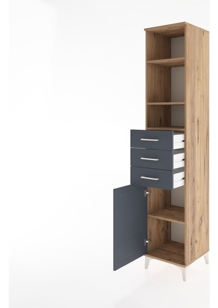 Hyperion Dolap 4 Raflı 3 Çekmeceli Tek Kapaklı 44X44X221 Çam-Antrasit fırsatları