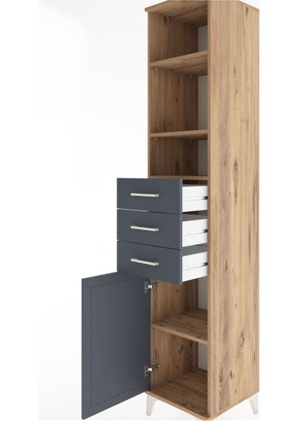 Hyperion Dolap 4 Raflı 3 Çekmeceli Tek Kapaklı 44X44X221 Çam-Antrasit indirimleri