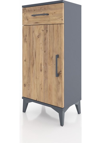 Arges Komodin 2 Raflı Tek Çekmeceli Tek Kapaklı 44X30X96 Antrasit-Çam modelleri