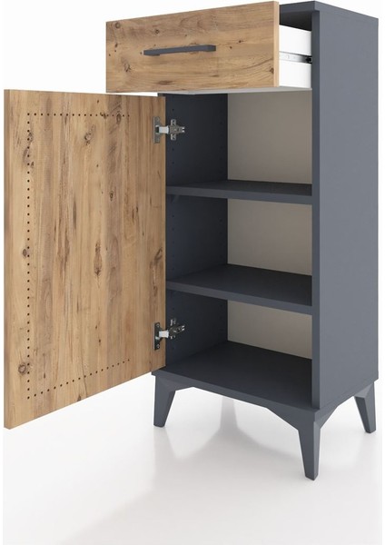Arges Komodin 2 Raflı Tek Çekmeceli Tek Kapaklı 44X30X96 Antrasit-Çam fırsatları