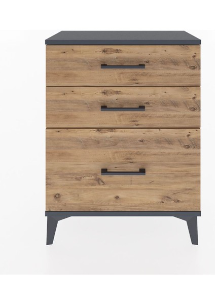 Arges Komodin 3 Çekmeceli 60X30X80 Antrasit-Çam
