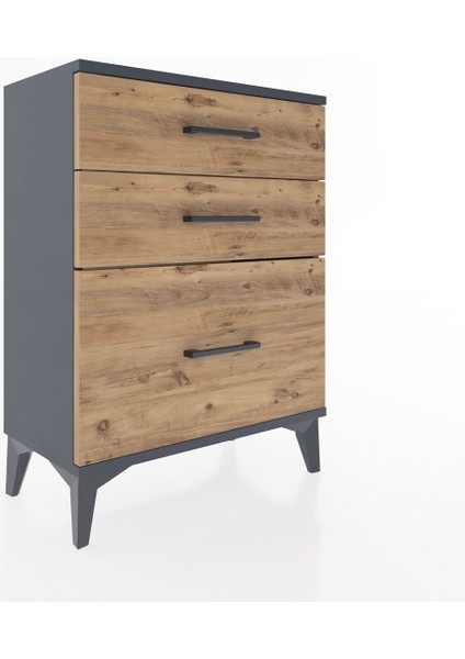 Arges Komodin 3 Çekmeceli 60X30X80 Antrasit-Çam fiyatları