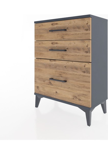 Arges Komodin 3 Çekmeceli 60X30X80 Antrasit-Çam modelleri