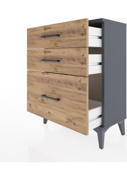 Arges Komodin 3 Çekmeceli 60X30X80 Antrasit-Çam fırsatları