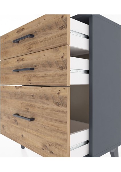 Arges Komodin 3 Çekmeceli 60X30X80 Antrasit-Çam indirimleri