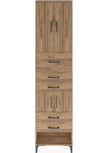 Arges Dolap 3 Raflı 5 Çekmeceli 4 Kapaklı 60X30X243 Çam-Çam