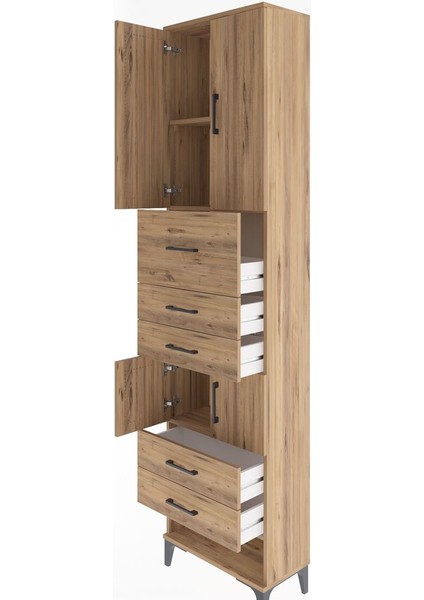 Arges Dolap 3 Raflı 5 Çekmeceli 4 Kapaklı 60X30X243 Çam-Çam fırsatları