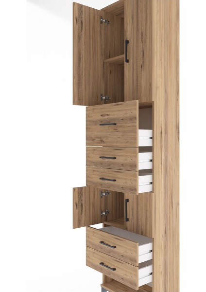 Arges Dolap 3 Raflı 5 Çekmeceli 4 Kapaklı 60X30X243 Çam-Çam indirimleri