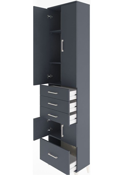 Arges Dolap 4 Raflı 4 Çekmeceli 4 Kapaklı 60X30X243 Antrasit-Antrasit fırsatları