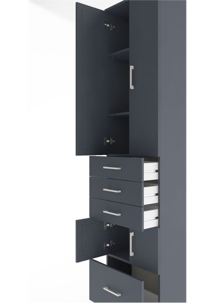 Arges Dolap 4 Raflı 4 Çekmeceli 4 Kapaklı 60X30X243 Antrasit-Antrasit indirimleri