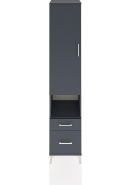 Hyperion Dolap 4 Raflı 2 Çekmeceli Tek Kapaklı 44X44X221 Antrasit-Antrasit