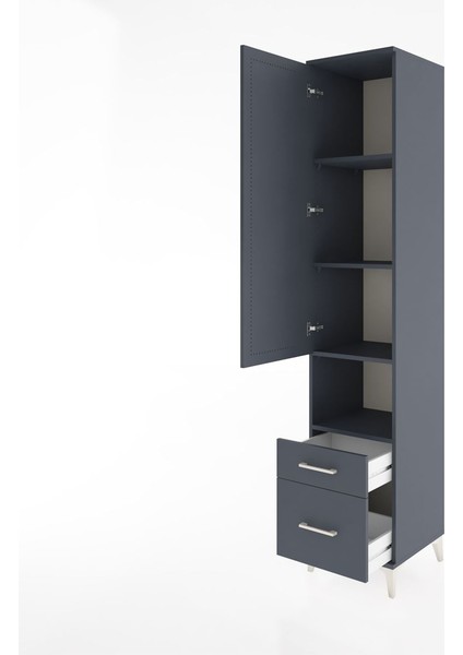 Hyperion Dolap 4 Raflı 2 Çekmeceli Tek Kapaklı 44X44X221 Antrasit-Antrasit fırsatları